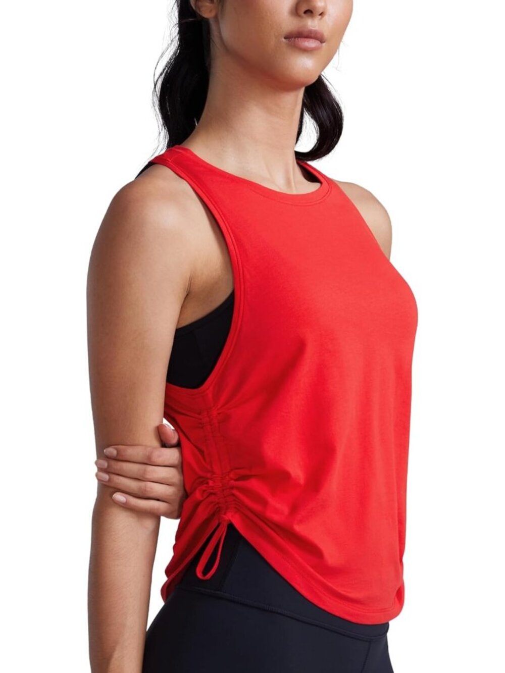 〽️Women's Festival Red Sleeveless Crew Neck Ruched Athletic Racerback Tank Tops